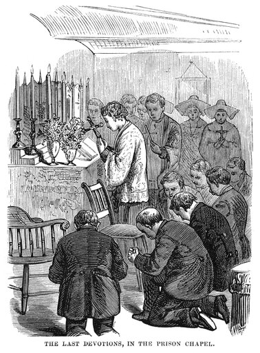Molly Maguires Executions Nthe Last Devotions of Eleven Molly Maguires Who Were Executed on 21 June 1877 Contemporary American Engraving Poster Print