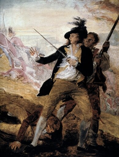 Thomas Grosvenor 1775 Nlieutenant Thomas Grosvenor (1744-1825) and His Servant Asaba at the Battle of Bunker Hill 17 June 1775 Oil on Canvas by John T