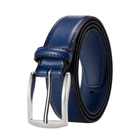 KM Legend Mens Leather Dress Belt for Work Business and Casual(BLUE  30)