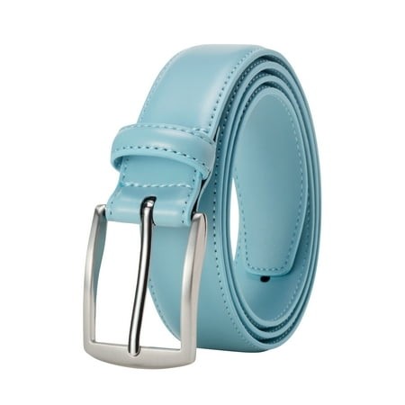 KM Legend Mens Leather Dress Belt for Work Business and Casual(Sky Blue  30)