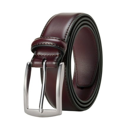 KM Legend Mens Leather Dress Belt for Work Business and Casual(Burgundy  30)