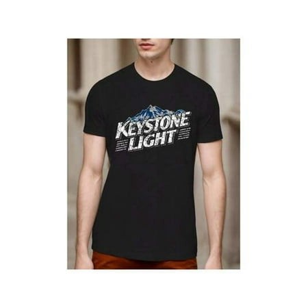 Newest Design Keystone Light Beer Men S T-Shirt - Bold Black with Blue Mountain Graphic  Worn Label Design  All-Season Cotton Tee  Machine Washable