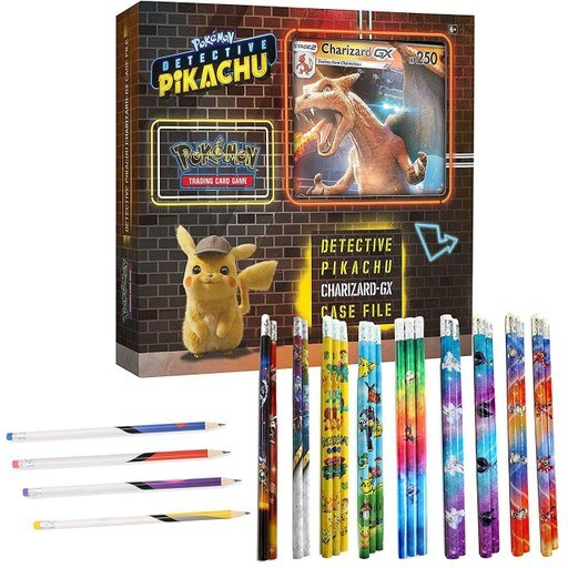 Pokemon TCG: Detective Pikachu Charizard-Gx Case File + 6 Booster Pack + a Foil Promo Card + a Foil Oversize Card + 12 Pokemon Themed Pencils