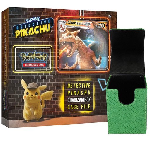 Pokemon TCG: Detective Pikachu Charizard-Gx Case File + 6 Booster Pack + a Foil Promo Card + a Foil Oversize Card + 1 Green Dragonhide Deck Box