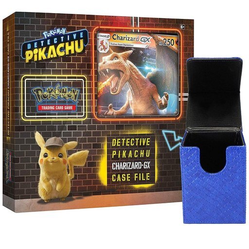 Pokemon TCG: Detective Pikachu Charizard-Gx Case File + 6 Booster Pack + a Foil Promo Card + a Foil Oversize Card + 1 Blue Dragonhide Deck Box