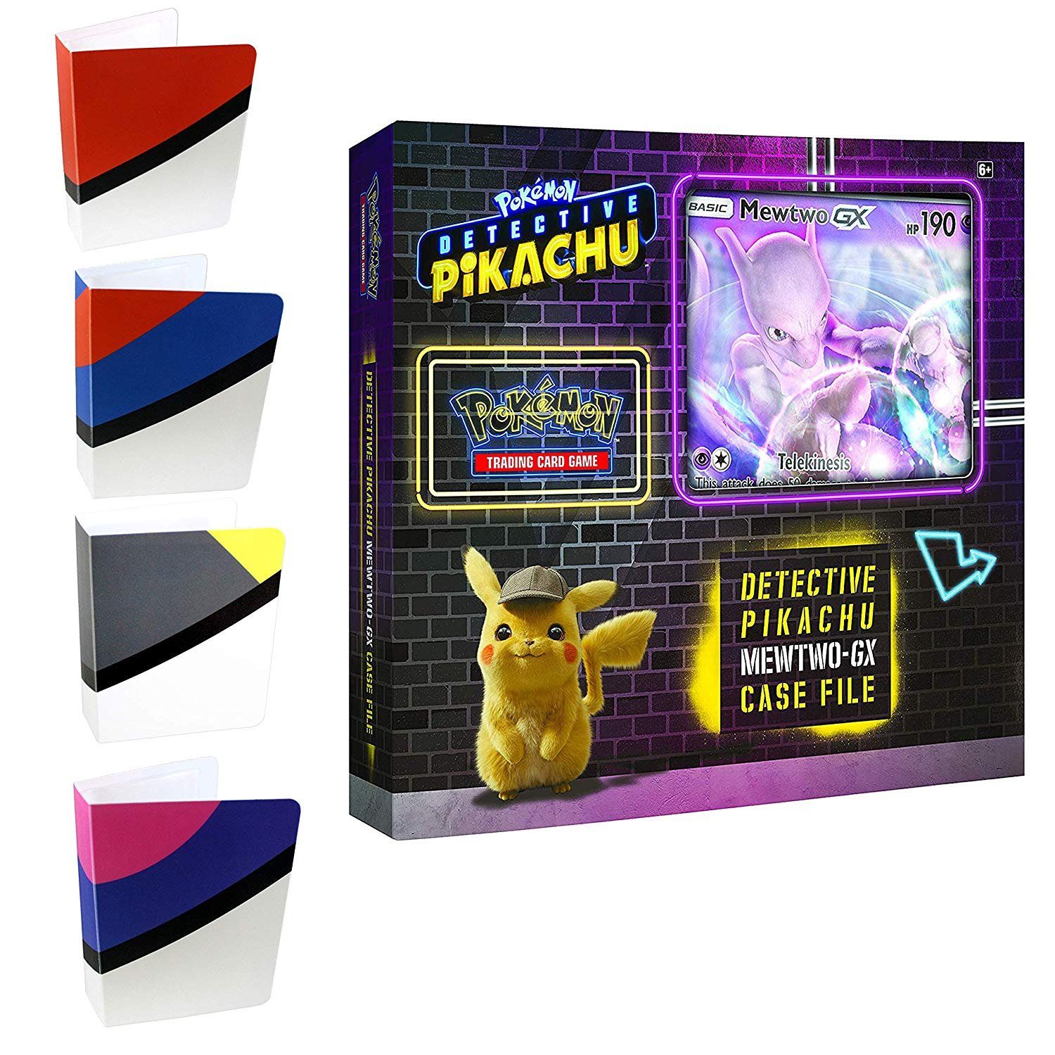 Pokemon TCG: Detective Pikachu Mewtwo-Gx Case File + 6 Booster Pack + a Foil Promo Gx Card + a Oversize Gx Foil Card + 1 Assorted Pokeball, Great Ball