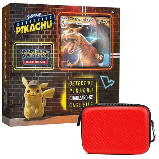 Pokemon TCG: Detective Pikachu Charizard-Gx Case File + 6 Booster Pack + a Foil Promo Card + a Foil Oversize Card + 1 Red Zipper Card Case