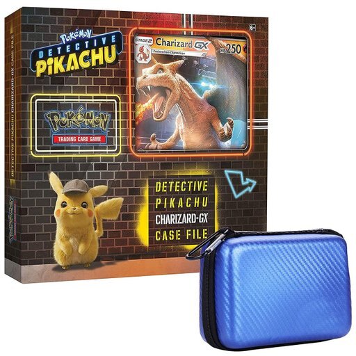 Pokemon TCG: Detective Pikachu Charizard-Gx Case File + 6 Booster Pack + a Foil Promo Card + a Foil Oversize Card + 1 Blue Zipper Card Case