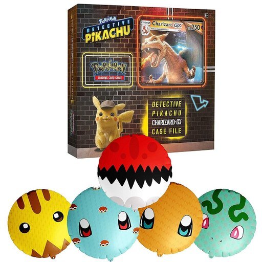 Pokemon TCG: Detective Pikachu Charizard-Gx Case File + 6 Booster Pack + a Foil Promo Card + a Foil Oversize Card + 5 Anime Character Balloons Inspire