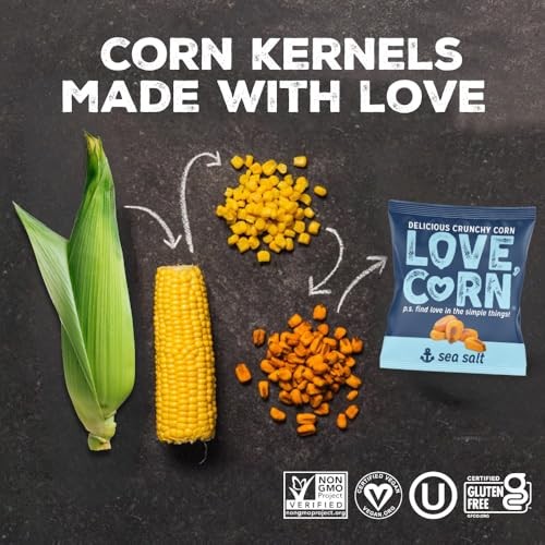 LOVE CORN Fab Four - Sea Salt, BBQ, Salt & Vinegar, Hot Spicy 0.7oz X 20 Delicious Crunchy Corn Healthy Family Snacks Gluten Free, Kosher, NON-GMO Alt thumbnail