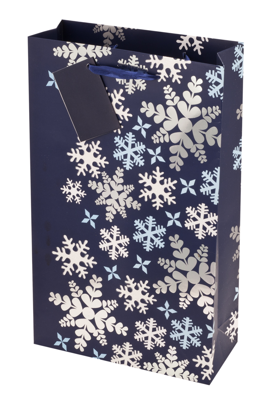 2 Bottle Blue Snowflake Wine Gift Bag