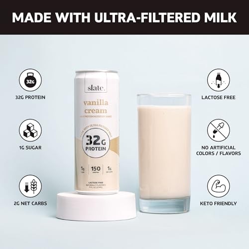 Slate Milk - High Protein Nutrition Shake - Vanilla Cream - 32g Protein, 1g Sugar, 150 Calories, 1g Net Carbs - Lactose Free - No Added Sugar - Breakf thumbnail