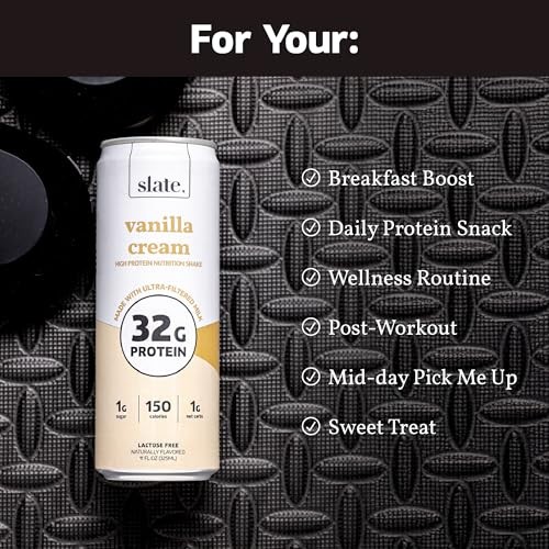 Slate Milk - High Protein Nutrition Shake - Vanilla Cream - 32g Protein, 1g Sugar, 150 Calories, 1g Net Carbs - Lactose Free - No Added Sugar - Breakf thumbnail