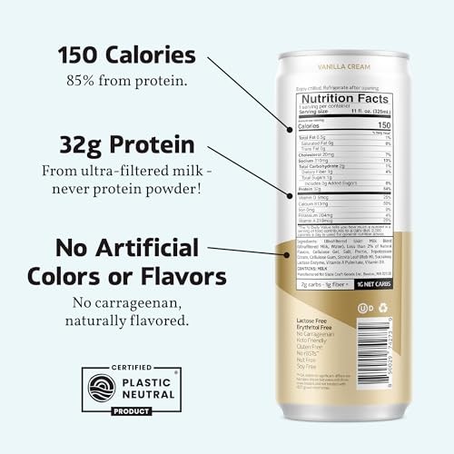 Slate Milk - High Protein Nutrition Shake - Vanilla Cream - 32g Protein, 1g Sugar, 150 Calories, 1g Net Carbs - Lactose Free - No Added Sugar - Breakf thumbnail
