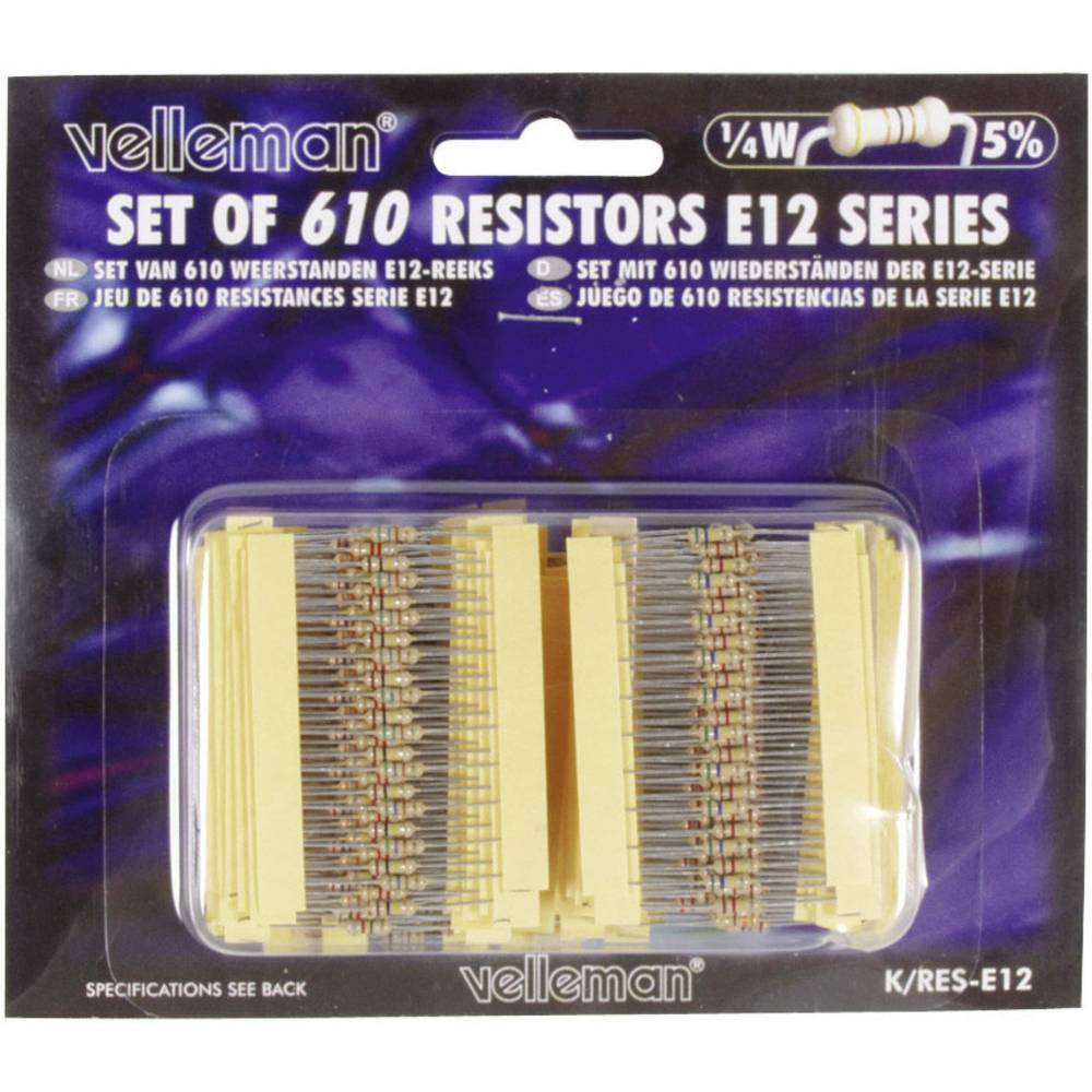 Velleman K/RES-E12 E12 Carbon Film Resistor Kit (Set of 610)