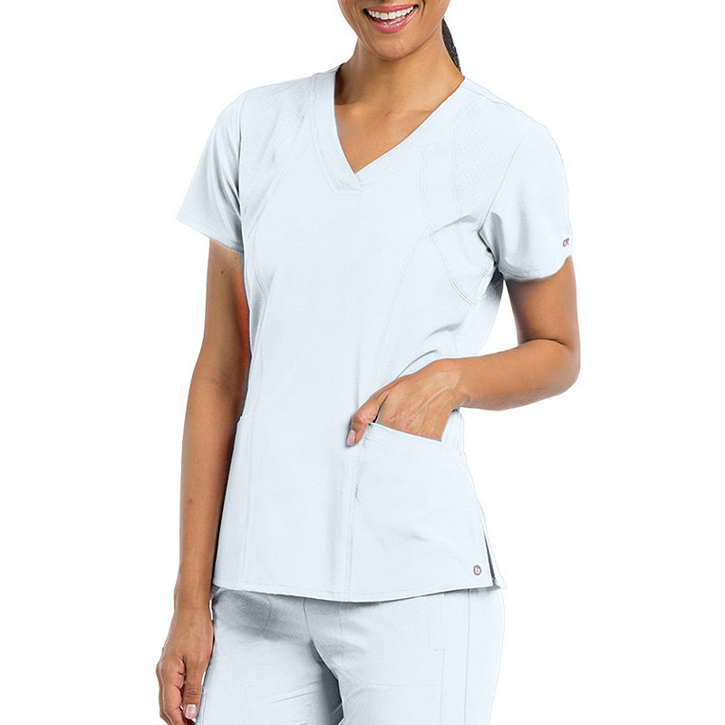 Barcoâ¢ One Women's 5105 V-Neck Perforated Detail Performance Scrub Top, Womens, Size Medium, Silver