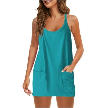 Mint Lime Green Ladies Hawaiian Tropical Basic Mini Little Loose Fit Dresses for Juniors Sleeveless Spaghetti Strap V Neck Beach Brunch Fall Summer 20