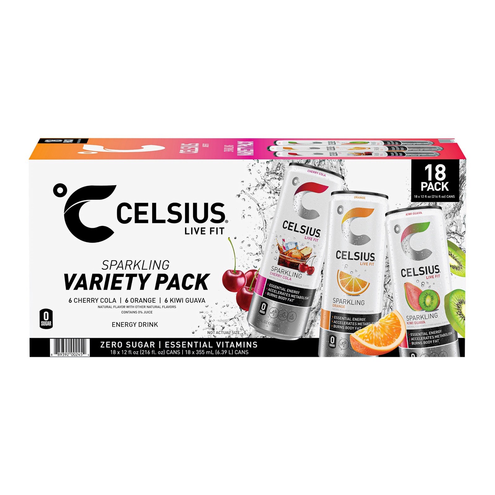 Celsius Energy Drink Variety, Cherry Cola Orange & Kiwi Guava, 12 Fl Oz, 18-pack thumbnail