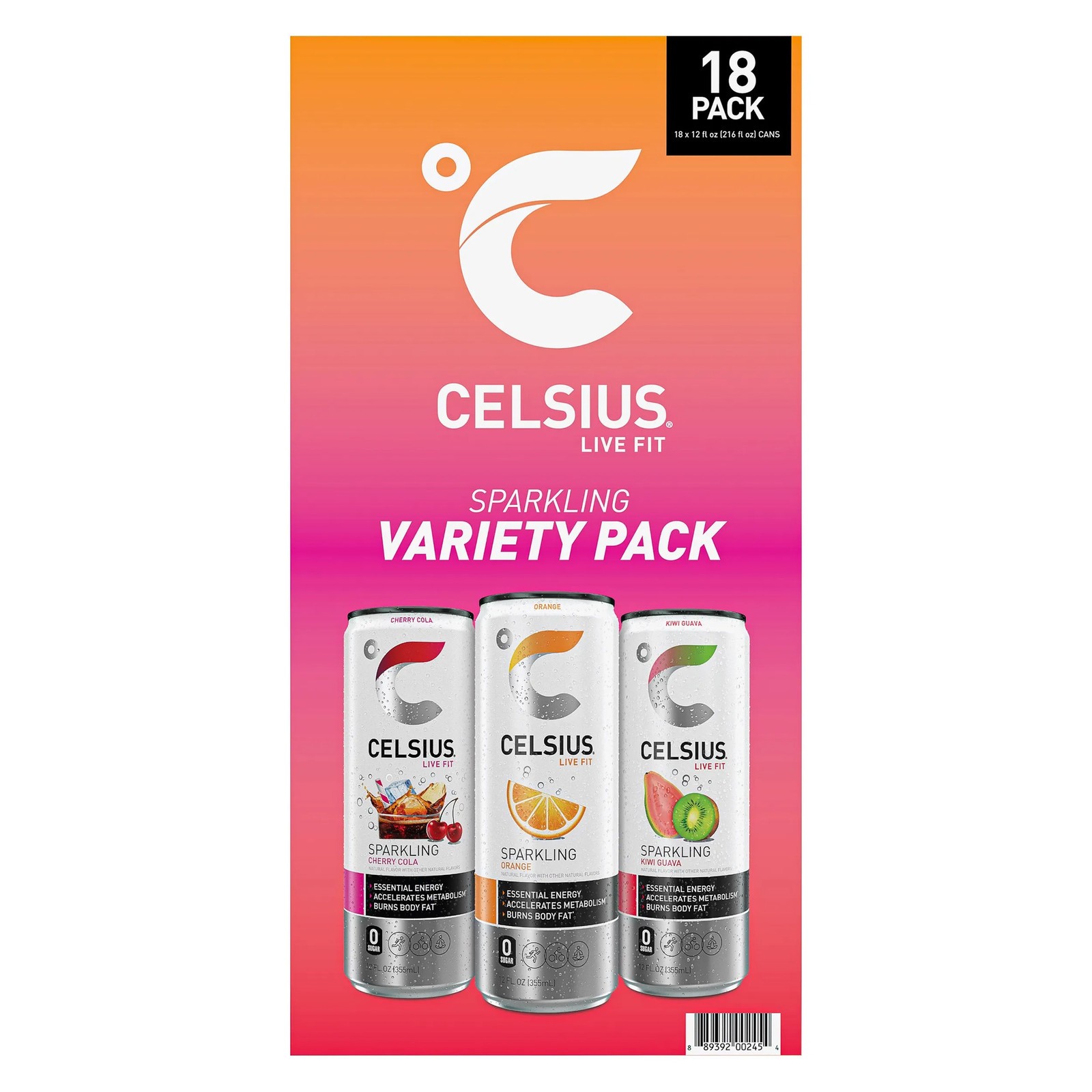 Celsius Energy Drink Variety, Cherry Cola Orange & Kiwi Guava, 12 Fl Oz, 18-pack thumbnail