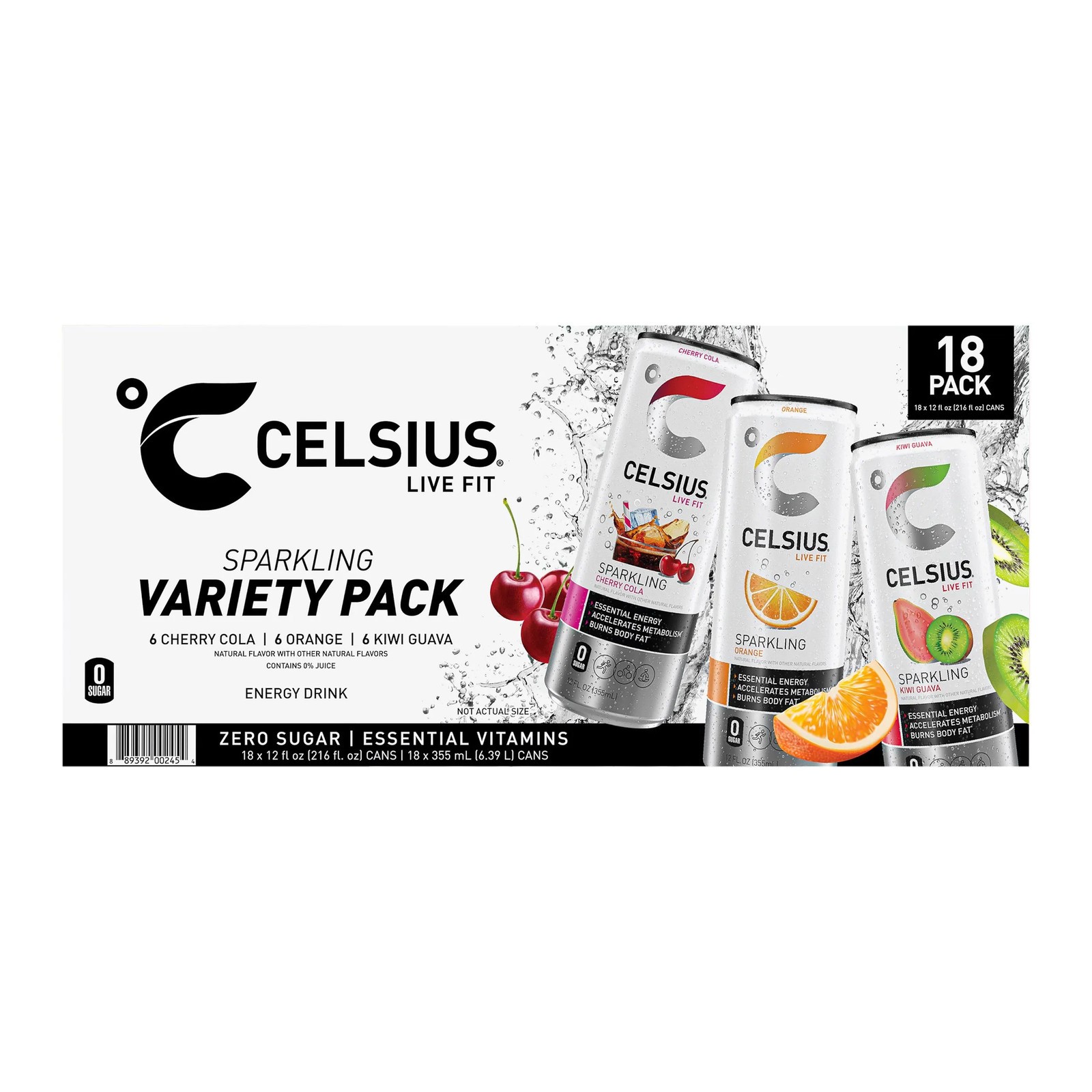 Celsius Energy Drink Variety, Cherry Cola Orange & Kiwi Guava, 12 Fl Oz, 18-pack thumbnail