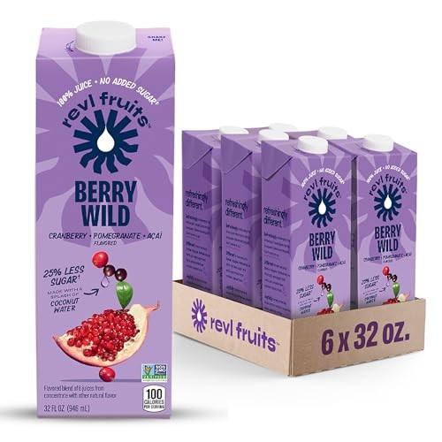 Revl Fruits™ 100% Juice, No Added Sugar, Cranberry Pomegranate Acai, Berry Wild, 32 Fl Oz. Carton (Pack of 6)