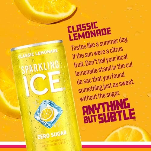 Sparkling Ice Classic Lemonade Sparkling Water, with Antioxidants and Vitamins, Zero Sugar, 7.5 Fl Oz Cans (3/10 Pack) thumbnail