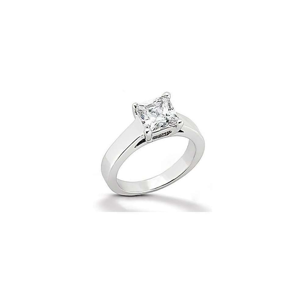 (10.25) 0.75 Carats Princess Cut Diamond Engagement Ring White Gold 14K - 13.5