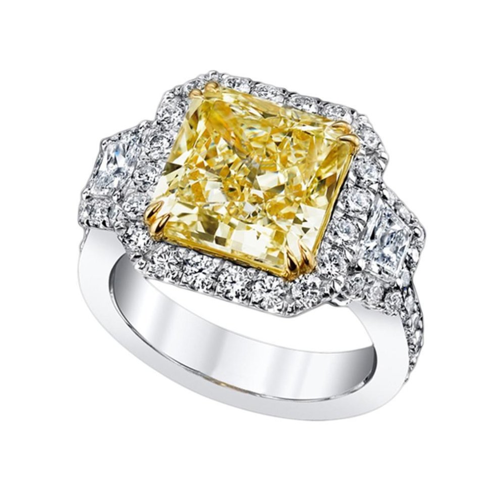 (6.5) 4.51 Carat Yellow Canary Diamond Solitaire with Accents Ring White Gold 14K - 8