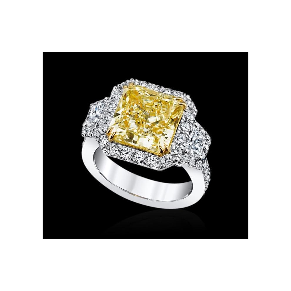 (6.5) 4.51 Carat Yellow Canary Diamond Solitaire with Accents Ring White Gold 14K - 8 thumbnail