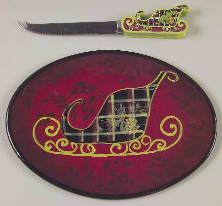 Certified International Holiday Splendor Cheese Plate & Knife Set