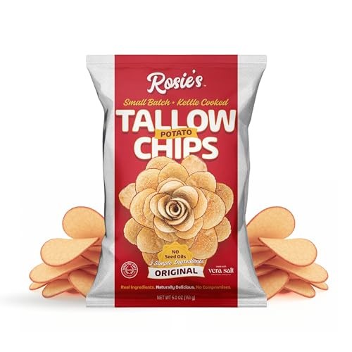 Rosie’s Chips – Kettle Cooked Chips in Grass-Fed Beef Tallow with Sea Salt – (4 Pack) 5oz Bag