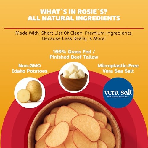 Rosie’s Chips – Kettle Cooked Chips in Grass-Fed Beef Tallow with Sea Salt – (4 Pack) 5oz Bag thumbnail