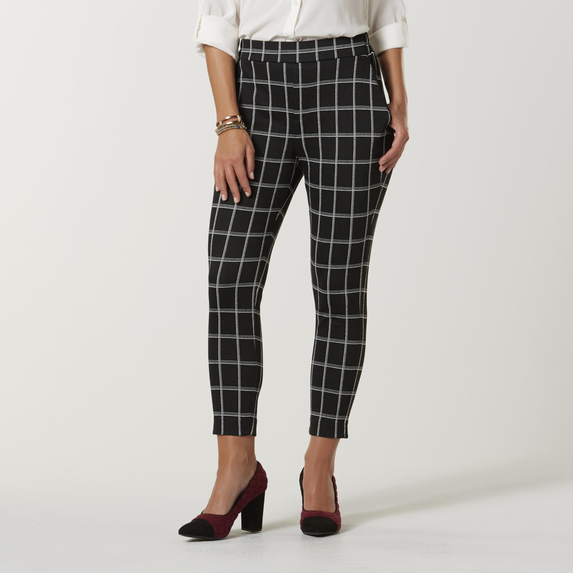 Laura Scott Women's Knit Ankle Pants - Plaid, Size: XL, Black Plaid TBD