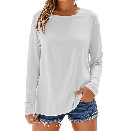YunLCZ Women S Button Down Shirts 2025 New Women S Cotton Top Round Neck Long Sleeve T Shirt Spring Summer Outfits 3252