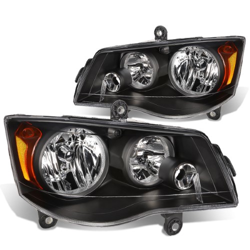 For 2008 to 2017 Chrysler Town & Country / Dodge Grand Caravan Headlight Black Housing Amber Corner Headlamp 09 10 11 12 13 14 15 16 Left+Right
