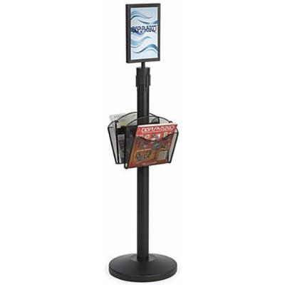 8 Pc Set  4 Crowd Control Stanchion Post  with Gray Belt  (2) 7  X 11  Sign Frames  (2) Double Sided Literature Holders (Black Steel) (LSC1MS1DGR)