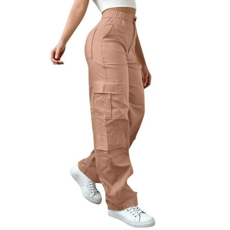 ZSQDM Under $10 Cargo Pants for Women Baggy Plus Size Long Rose Gold-Xxxxl Women High Waisted Wide Leg Stretchy Casual Trousers Streetwear Fashion Tre