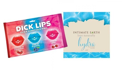 Dick Lips Gummy Cock Rings 3pk and Water Based Lubricant 5ml Foil