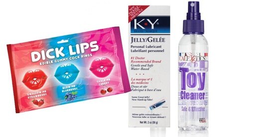 Dick Lips Gummy Cock Rings 3pk and Anti-bacterial Toy Cleaner 4.3oz. and a K-Y Jelly 2oz. Tube