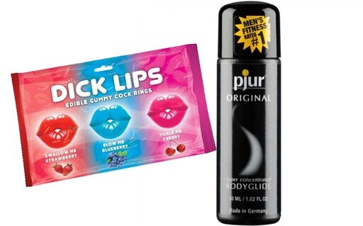 Dick Lips Gummy Cock Rings 3pk and PJUR Body Glide (30ml Travel Size)