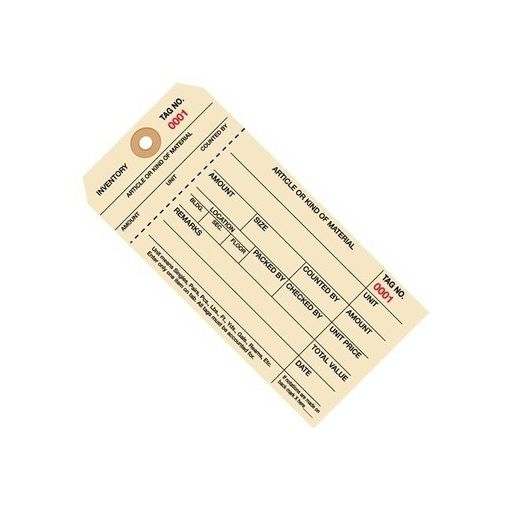 Inventory Tags 1 Part Stub Style #8 (5000-5999) 6 1/4x3 1/8 Manila 1000 per Case