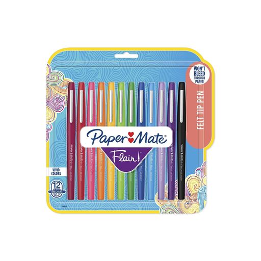 Paper Mate Flair Felt Tip Pens, Medium Point (0.7mm), Assorted Colors, 12 Count