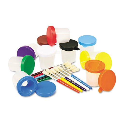 Creativity Street No-Spill Cups & Coordinating Brushes Assorted Colors 10/Set