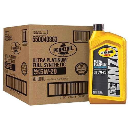 Pennzoil Ultra Platinum Full Synthetic 5W-20 Motor Oil, 1 Quart (6 Pack)