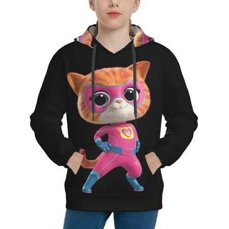 Super Kitties Youth Hoodies 3D Print Pullover Hooded Sweatshirt Unisex Casual Sweater Tops Blouse Long Sleeve Kids Hoodie X-Large
