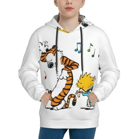 Calvin and Hobbes Youth Hoodies 3D Print Pullover Hooded Sweatshirt Unisex Casual Sweater Tops Blouse Long Sleeve Kids Hoodie X-Large