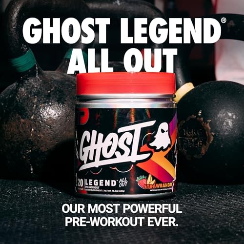GHOST Legend All Out V2 Pre-Workout Powder, Strawbango - 20 Servings - Preworkout Drink Mix Supplement for Men & Women - Energy & Pumps - Caffeine, Be thumbnail