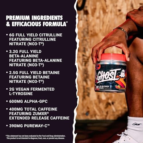 GHOST Legend All Out V2 Pre-Workout Powder, Strawbango - 20 Servings - Preworkout Drink Mix Supplement for Men & Women - Energy & Pumps - Caffeine, Be thumbnail