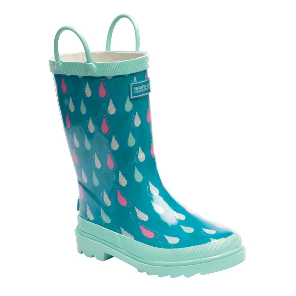 (3 UK Junior, Aqua/Mint Green) Regatta Great Outdoors Childrens/Kids Minnow Patterned Wellington Boots