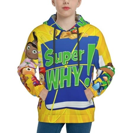 Super Why Youth Hoodies 3D Print Pullover Hooded Sweatshirt Unisex Casual Sweater Tops Blouse Long Sleeve Kids Hoodie X-Large